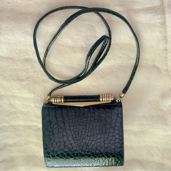 Vtg RODO M bag black patent croc mint condition Italy designer NWOT - Picture 1 of 14